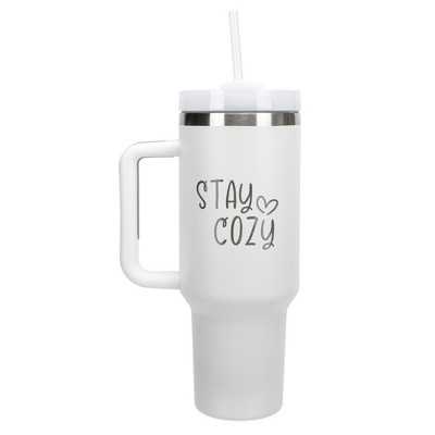 100 North Stay Cozy Heart Winter Weather Wrap-Around 40 Oz. Stainless Steel Water Bottle Coffee Mug, Spill & Leak Resistant, Travel Tumbler with