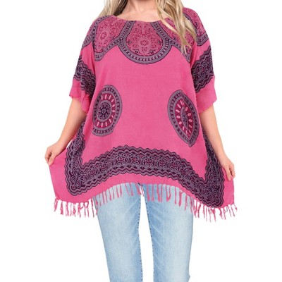 LA LEELA Women's Swim Cover Up Vacation Beachwear Oversized Swim Suit Holiday Bikini Wrap 1X-2X Pink, Abstract