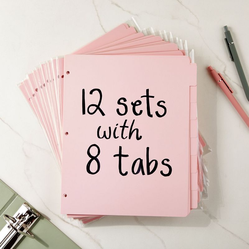 Paper Junkie 12 Sets Pink 8 Tab Dividers for 3 Ring Binder, Binder Separators with Tabs, Bulk Pack of 96 Total Page Dividers, Letter Size, 9.5x11 in, 3 of 9