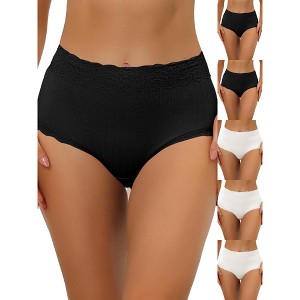 INSPIRE CHIC Women's High Waist Tummy Control Comfortable Lace Trim Ribbed Briefs 6 Packs - 1 of 4