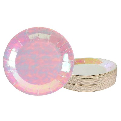 Blue Panda 48-Pack Disposable Paper Plates Party Supplies, Kids Birthday Party Favors, Pink Holographic, 7x7"