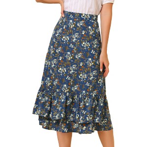 INSPIRE CHIC Women's Chiffon Elastic Waist Ruffle Tiered Flowy Midi Floral Printed Skirts - 1 of 4