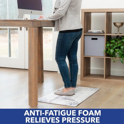 Grateful Grey and Cream Floral Anti-Fatigue Kitchen Mat