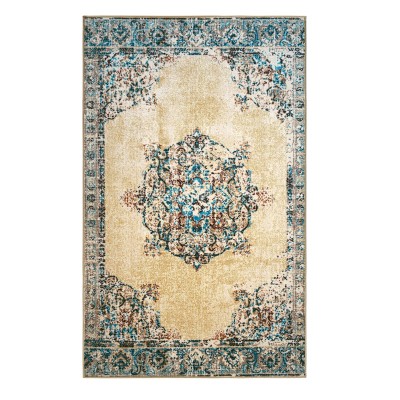 Traditional Floral Medallion Non-Slip Indoor Washable Living Room Accent Area Rug - Blue Nile Mills
