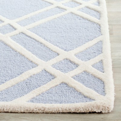 Light Blue and Ivory Hand-Tufted Wool Geometric Runner Rug