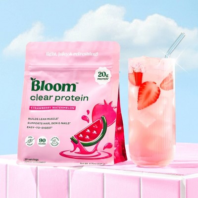 BLOOM NUTRITION Clear Protein Powder - Strawberry Watermelon - 8.71oz: Whey Isolate, Collagen Protein, 20g Protein