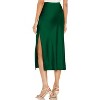 Women's Satin Midi Skirt - High Waist Slit Design with Comfortable Elastic Waistband Darkgreen - 3 of 4