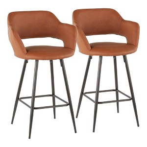 Faux Leather Ergonomic Counter Stool with Armrests and Metal Legs, Set of 2 for Kitchen or Home Bar - 1 of 4
