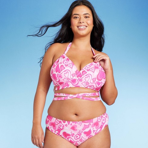 Women's Wrap Bralette Bikini Top - Wild Fable™ Pink Heart Print X : Target