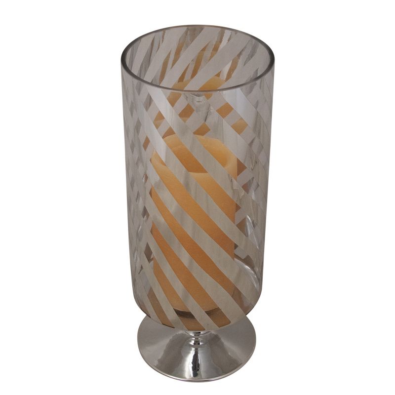 Melrose 12" Silver and Clear Swirl Striped Glass Candle Holder, 2 of 3