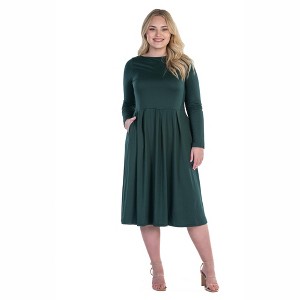 24seven Comfort Apparel Long Sleeve Fit and Flare Plus Size Midi Dress - 1 of 4