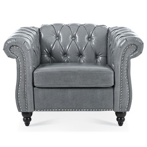 Dolonm Modern 1-Seater Sofa: Black PU Leather, 220LB Capacity, Birch Legs & Staggered Tufting Study/Bedroom Essential - 1 of 4