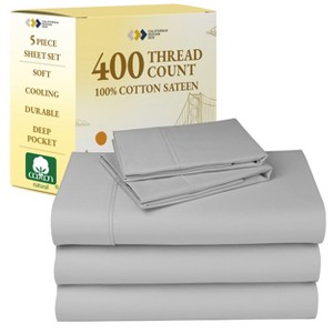 Cotton Sheets Set - Softest 400 Thread Count Bed Sheets, 100% Cotton Sateen, Cooling, Deep Pocket by California Design Den - 1 of 4