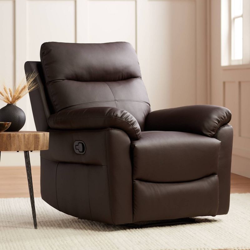 Elm Lane Newport Dark Brown Faux Leather Recliner Chair Modern Armchair Comfortable Push Manual Reclining Footrest for Bedroom Living Room Reading, 2 of 10