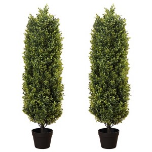 KTMBDW Artificial Cypress Trees 4FT Tall 2 Set, Outdoor Indoor Faux Pine Plants, Realistic Fake Plants, Artificial Bushes Cypress for Home Front Door - 1 of 4