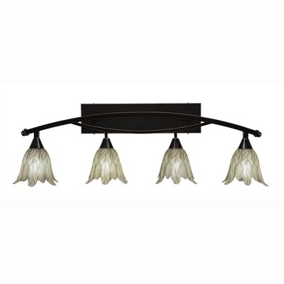 Toltec Lighting Bow 4 - Light Vanity in  Black Copper with 7" Vanilla Leaf Shade
