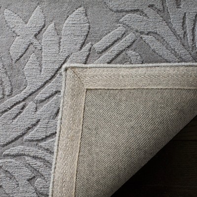 Gray Hand-Tufted Wool Runner Rug with Floral Pattern