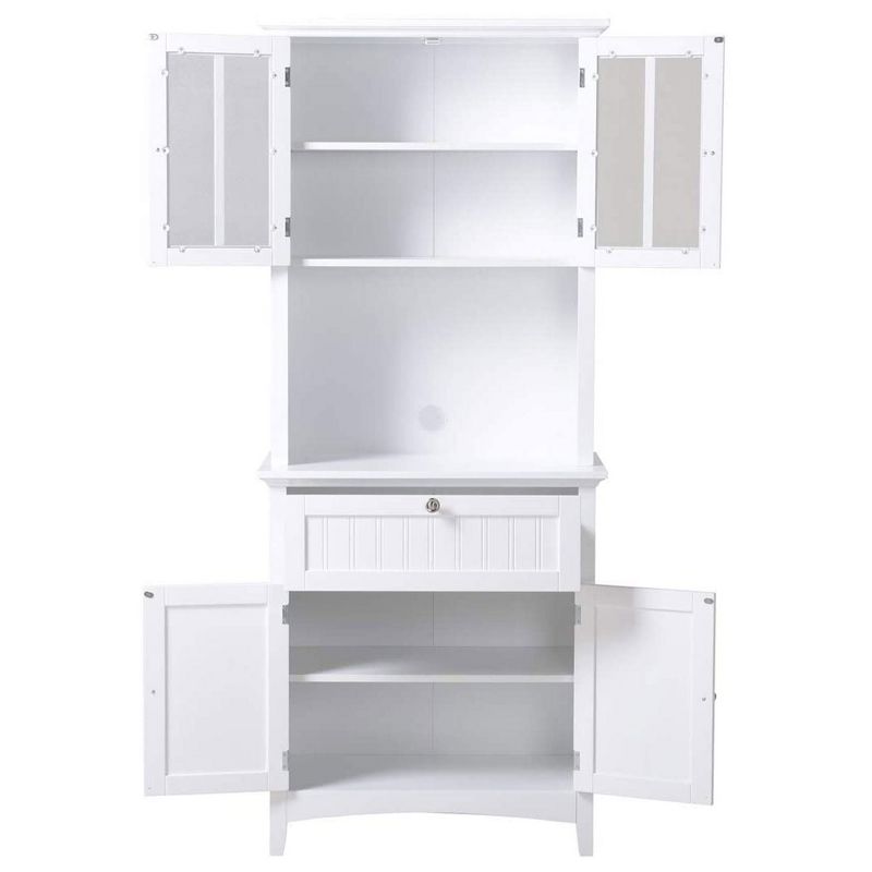 American Furniture Classics OS Home and Office Wooden Buffet and Hutch with Drawer, Bottom Cabinet, Tempered Glass Doors, and Adjustable Shelf, White, 3 of 7