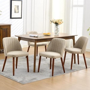 Set of 8 Upholstered Dining Chairs, Modern Kitchen Chairs with Padded Seats and Wooden Legs for Dining Room & Cafe, Camel - 1 of 4
