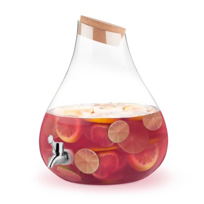 Teardrop Glass Beverage Dispenser with Cork Top and Silver Spigot