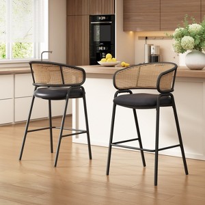 Christopher Knight Home Astrid Contemporary Rattan Faux Leather Upholstered Barstools (Set of 2) - 1 of 4