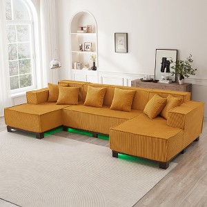 Whisen 130" Sectional Sofa, Modern U-Shaped Sectional Sofa, Upholstered Couch with 6 Pillows - 1 of 4