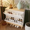 TIRAMISUBEST Narrow Shoe Rack Cabinet,Shoe Cabinet with 2 Flip Drawers,Freestanding Shoe Organizer with Natural Wood Legs - 3 of 4