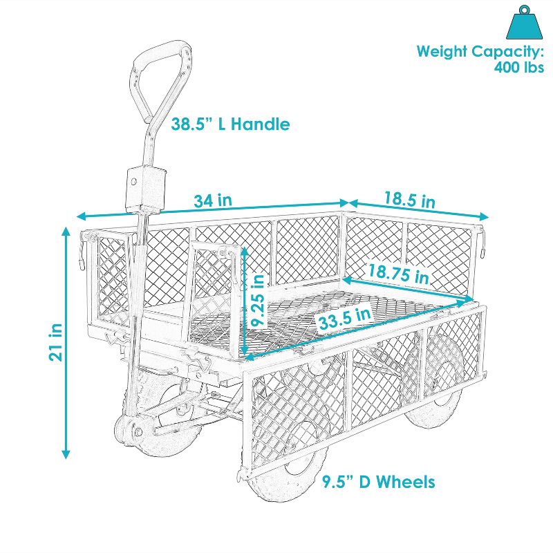 Sunnydaze Outdoor Lawn and Garden Heavy-Duty Durable Steel Mesh Utility Dump Wagon Cart with Removable Sides, 5 of 14