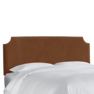 Queen Lombard Nail Button Notched Headboard Brown Microfiber - Skyline Furniture