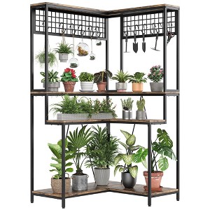 Indoor Corner Plant Stand Tall 67", Large Metal Plant Shelf with Hanging Hooks, Multi-Purpose Display Rack - 1 of 4
