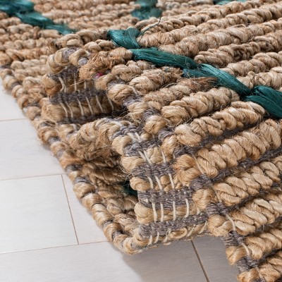 Hand-Knotted Boho Chic Geometric Cotton Rug in Natural/Dark Green - 4' x 6'