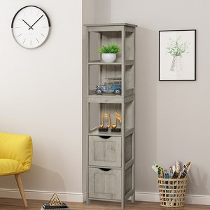 USIKEY 55.9" Storage Cabinet with 2 Drawers, Wooden Bathroom Floor Cabinet with 3 Open Shelves, for Living Room, Kitchen, Grey - 1 of 4