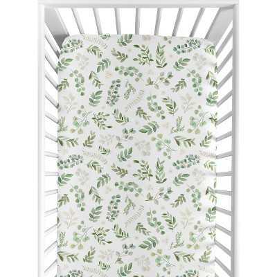 Image of Sweet Jojo Designs Gender Neutral Jersey Knit Baby Fitted Crib Sheet Botanical Leaf Green and White