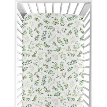 Sweet Jojo Designs Gender Neutral Jersey Knit Baby Fitted Crib Sheet Botanical Leaf Green and White