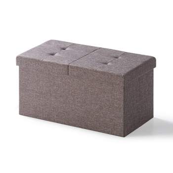 30" Button Tufted Folding Storage Ottoman Bench with Smart Lift Top - Mellow