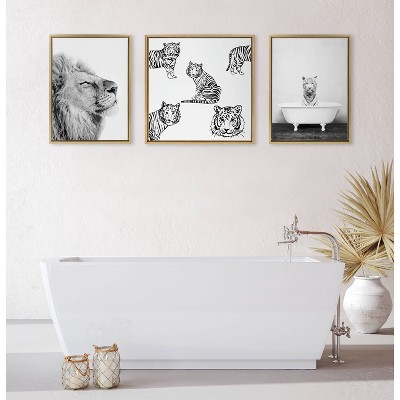 White Tiger in Bathtub Gold Framed Canvas Art