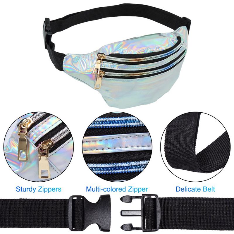 6pcs Waist Bag Pu Leather Outdoor Fashion Colorful Sports Multi-layer Fanny Pack For Traveling Running Partying, 3 of 7