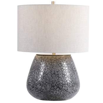 Uttermost Modern Table Lamp 22" High Metallic Charcoal Ceramic Light Gray Drum Shade for Living Room Bedroom House Bedside Office