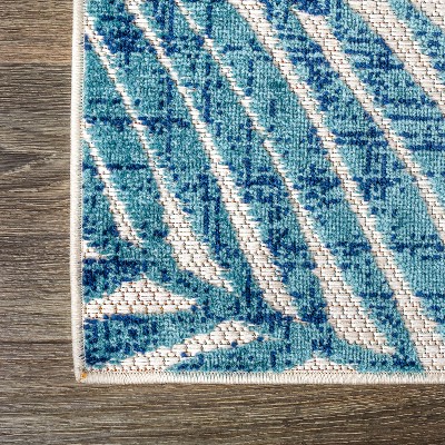 Tropical Palms Blue and Orange 5' Square Indoor/Outdoor Rug