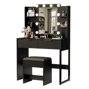 ChicFurnit Vanity Tables Makeup Vanity Desk Vanity Table Set Dressing Table with Square Mirror for Bedroom, Black, 33.15"*15.6"*52.85" - 1 of 4