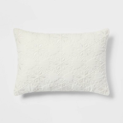 Oblong Velvet Embroidered Snowflake Decorative Throw Pillow Ivory - Threshold™