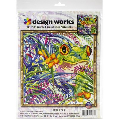 Design Works Counted Cross Stitch Kit 12"X12"-Tree Frog (14 Count)