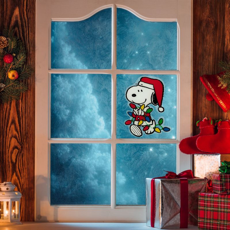 Northlight Peanuts Snoopy Gathers the Lights Double Sided Christmas Window Cling Decoration, 2 of 7