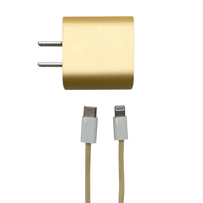 Olivia Pratt Solid Color Wall Charger 20W USB-C Power Adapter with USB-C to Lightning 3.3ft Nylon Cable
