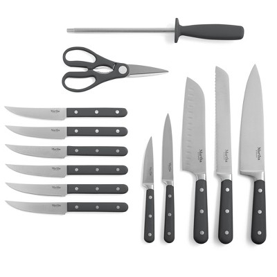 Gray 14-Piece Stainless Steel Cutlery Set with Acacia Wood Block