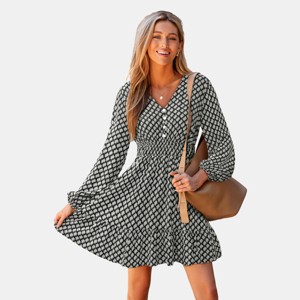 Women's Elegant Geometric Print Long Sleeve Mini Dress - Cupshe - 1 of 4