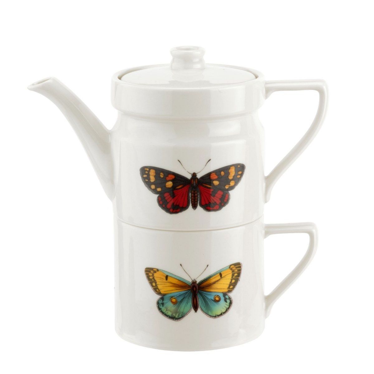 Portmeirion Botanic Garden Harmony Tea for One Butterfly Porcelain Tea Set Multicolored Set of 2