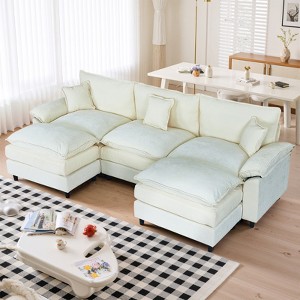 IULULU Sectional Sofa, Chenille Cloud Couch Comfy Upholstered Sofa with Ottoman - 1 of 4