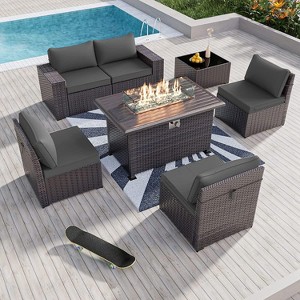 ALAULM Outdoor Patio Furniture Set Outdoor Sectional Rattan Sofa Set Brown Manual Wicker Patio Conversation Set with Cushions - 1 of 4