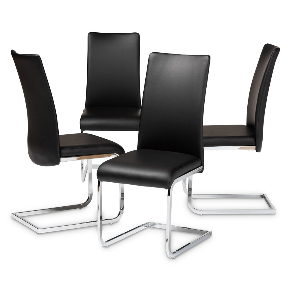 Photos - Chair Set of 4 Cyprien Modern and Contemporary Faux Leather Dining  - Baxt